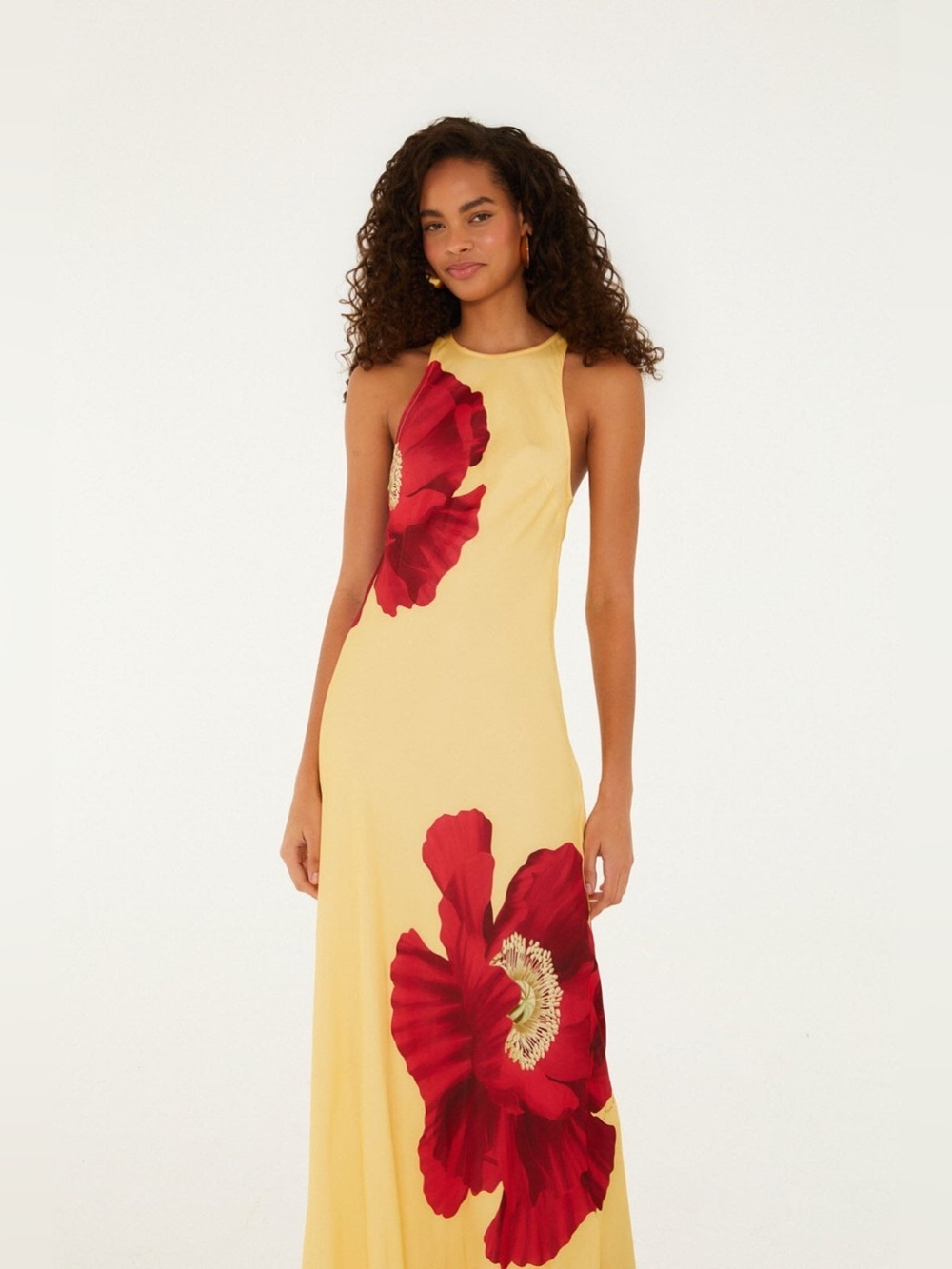 FARM Rio Light Yellow Poppy Flowers Sleeveless Maxi Dress XS NWT $230 - Picture 2 of 4